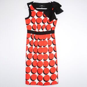 Nissa Womens Short Dress Size 4 Orange Black Geometric Bow Tie Sleeveless Office